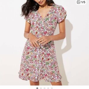 Loft jungle ruffle dress with pockets